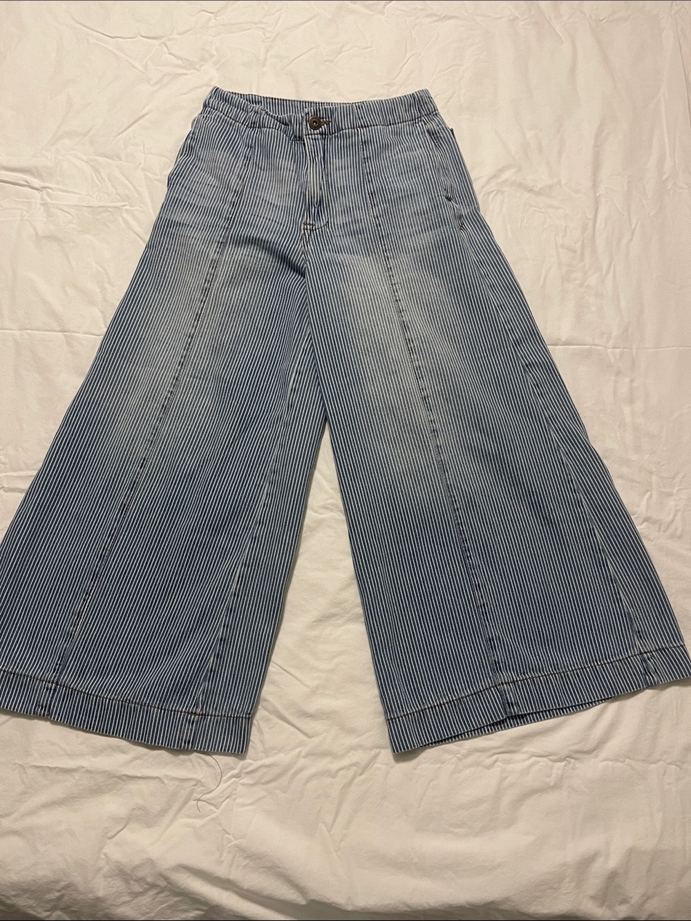 High Rise Gaucho Ankle:Wide Leg Striped Women’s Jeans - Blue striped